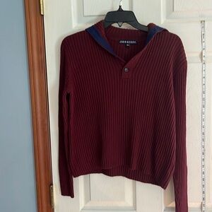 VTG-John Henry-size 46(s/m)-Burgundy button collar, ribbed, wool blend sweater